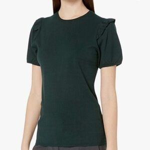Lark & Ro Women's Ruffle Shoulder Sweater dark green Sz medium